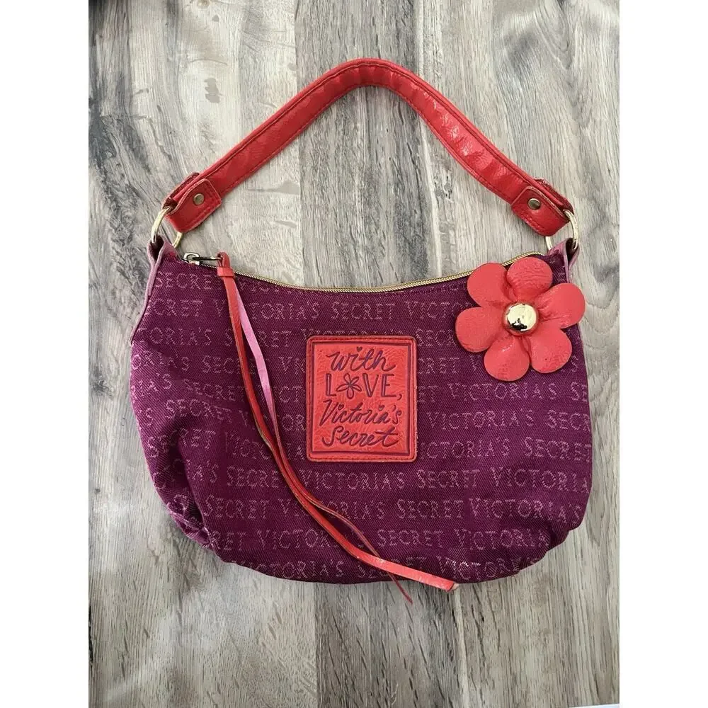 Victorias Secret Y2K Flower Logo Monogram Canvas Shoulder Bag Purse vintage - Picture 1 of 9